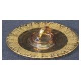 Vintage Italian Amber Glass Tidbit Tray  Gold