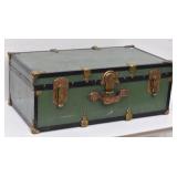 Metal Bound Green Foot Locker / Steamer Trunk