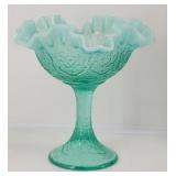 Fenton Teal Opalescent Compote Candy Dish Ruffled