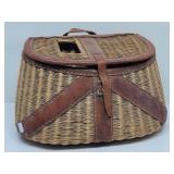 Vtg Woven Wicker & Leather Fishing Creel