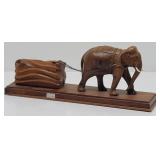 Hand Carved Elephant Pulling Log