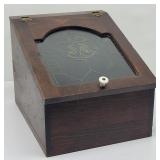 Antique Wooden Slant Top Desk Box Etched Glass