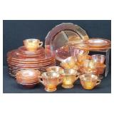 Federal Glass Normandle Iridescent Marigold Set 12
