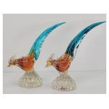 1960 Murano  Venetian Pheasant Birds Teal / Amber