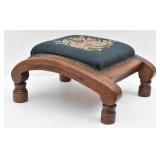 Antique Wood Needle Point Footstool
