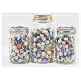 3 Mason Jars Full Of Vintage Glass Marbles