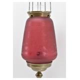 Brass and Cranberry Glass Hanging Light