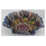 Antique Fenton Bowl Carnival Holly Cobalt