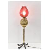 Victorian IronClaw Electrified Cranberry Oil Lamp