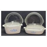 (2) Corning Ware Dishes & 2-Clear Glass Pie Plates