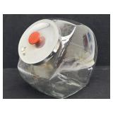 Vtg Glass Penny Candy Jar w/ Red Knob Handle