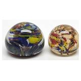 Two Art Glass Paperweights 3" & 2.5"