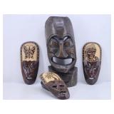 (4) Carved Wooden Tribal Cultural Masks Wall Art