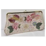 Austria Vtg  Jolles  Floral Embroidery Bead Clutch