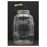 Glass Barrel Jar w/ Wood Handle