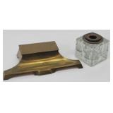 Antique Desk Set - Brass/Bronze Pen Holder - Ink