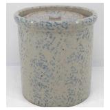 Spongeware / Speckle Stoneware Crock w/ Lid 7" T