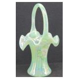 Fenton Willow Green Basket Opalescent Hand Painted
