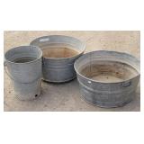 (2) Galvanized Wash Tubs w/ Handles & Bucket...