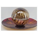 Amber Hand Blown Glass Ball & Decorative Red...