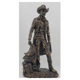 Western Cowboy w/ Saddle Statue Resin 17.5"