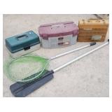(3) Tackle Boxes, Fishing Net, Kayak Paddle