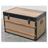 Burlap Wood & Leather Decor Trunk