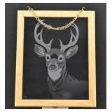 Deer Buck Etched Wall / Window Art in Oak Frame