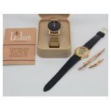 (2) Wrist Watches: Le Jaye Black Face Gold Tone...