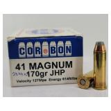 (20rd) 41 MAG  170gr JHP COR BON Ammo