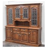 Large 2 PC Oak China Cabinet and Buffet Hutch