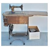 Antique Hand Crank Treddle Sewing Machine &