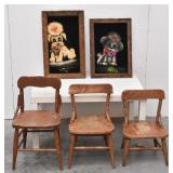 (3)'Goldilocks' Chairs & (2) Puppy Dog Pictures