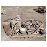 Yard Primitives Bonanza!: Wagon Wheel, Milk Cans,
