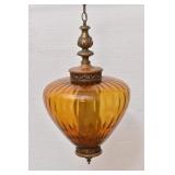 Large 1970's Amber Glass Pendant Light *