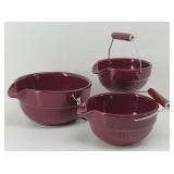 (Set of 3) B&F Burgundy Ceramic Mixing Bowls
