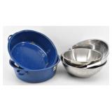 (5) Large Stainless Steel & Graniteware Bowls