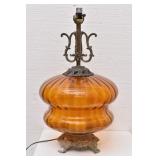 Large 1970's Amber Glass Table Lamp