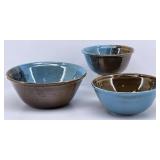 (3pc) Studio Art Pottery Nesting Bowls Drip Glaze