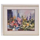 Patriotic Summer Flowers Original Watercolor