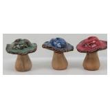 (3) Decorative Ceramic Mushroom Figurines Glazed