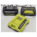 Ryobi 40V Charger & 2-Batteries