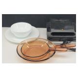Kitchen: Vision Amber Glass Skillets, White ...