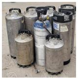 (7) Ball Lock Kegs & Pressurized Gas Cylinder