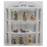 Porcelain Nativity Scene & 3 Tiered Wall Shelf...
