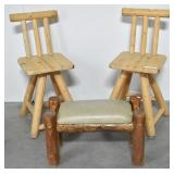 Rustic Log Chairs & Ottoman