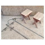 (2) X-Frame Wood Stools, 2 Decorative Shepherd