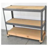 Three Shelf Rolling Storage Rack Wood & Metal