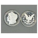 Two Morgan .999 fine silver dollar bullion rounds