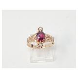 Vintage Ruby and Seed Pearl Ring 10k Gold